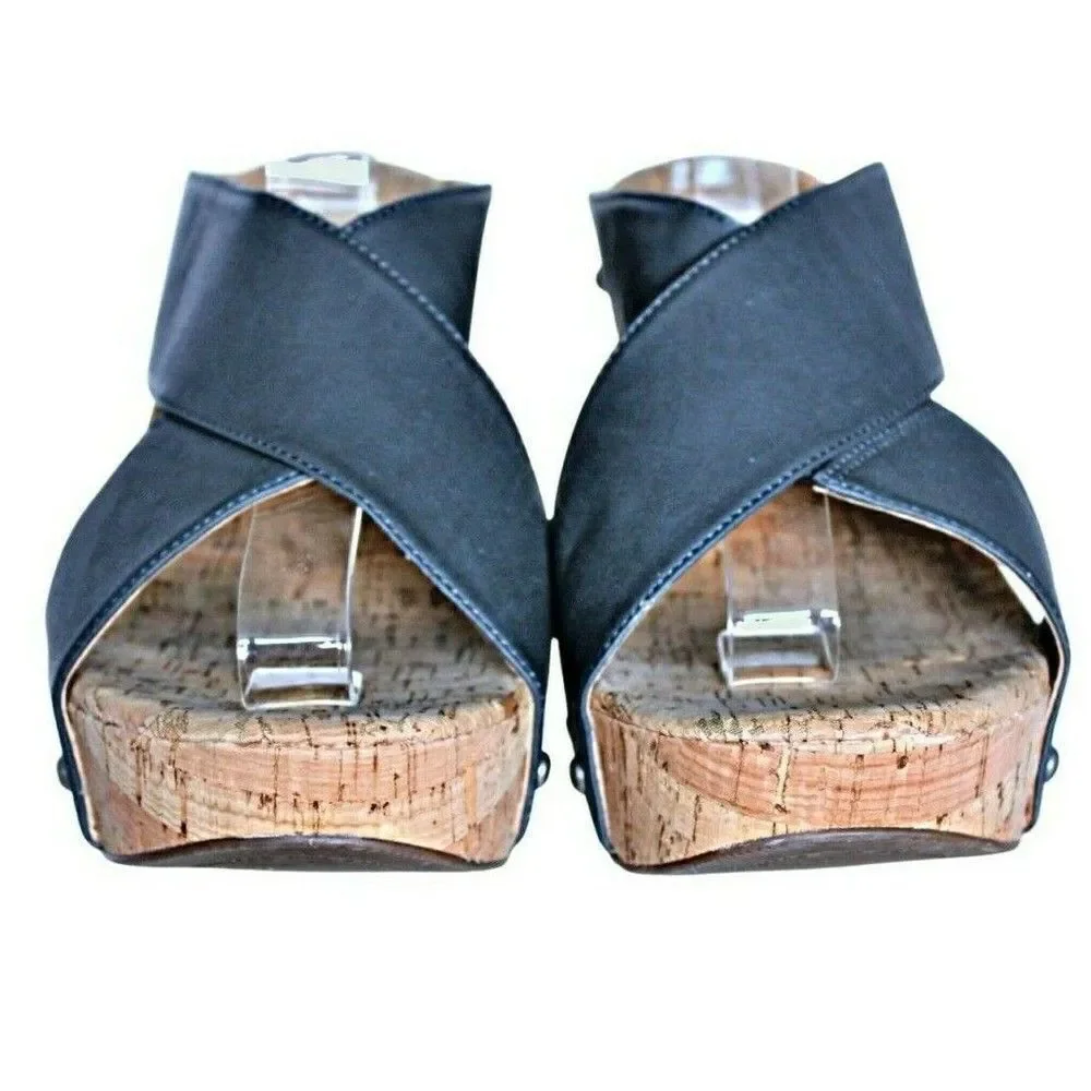 Wedges Sandals Cork Brad Studded X-Band Platform Steel Mykala Blue Women's  9.5